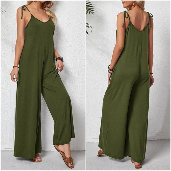 Boho Green Wide Leg Casual Jumpsuit - Picture 2 of 2